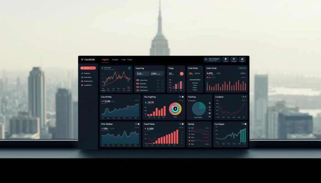 An elegant dashboard displaying various betting strategy tools arranged in a sleek and intuitive layout. The foreground features a clean, minimalist UI with interactive graphs, charts, and data visualizations. In the middle ground, customizable widgets allow for quick access to key metrics and insights. The background showcases a serene cityscape with muted tones, creating a sense of focus and professionalism. The lighting is soft and natural, creating depth and dimensionality. The camera angle is slightly elevated, giving an overview of the dashboard's functionality. The mood is one of precision, control, and data-driven decision-making, reflecting the needs of the sports betting enthusiast.