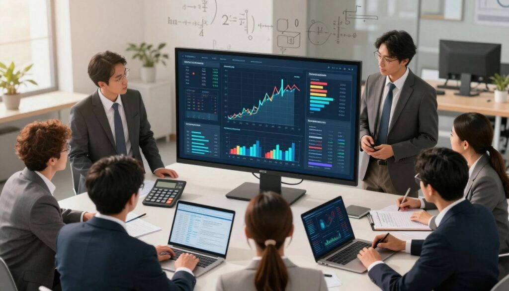 A detailed illustration of a systematic true probability estimation framework. In the foreground, a diverse group of professionals in business attire is gathered around a large digital screen displaying complex probability charts and data visualizations. The middle ground features analytical tools such as calculators, notepads, and laptops, emphasizing a collaborative environment. In the background, an abstract representation of mathematical symbols and equations subtly blends with a modern office setting, illuminated by soft, warm lighting, creating an atmosphere of focus and innovation. Capture the scene from a slightly elevated angle to provide a clear view of the interactions and the displayed information, evoking a sense of engagement and expertise in the estimation process. A detailed illustration of a systematic true probability estimation framework. In the foreground, a diverse group of professionals in business attire is gathered around a large digital screen displaying complex probability charts and data visualizations. The middle ground features analytical tools such as calculators, notepads, and laptops, emphasizing a collaborative environment. In the background, an abstract representation of mathematical symbols and equations subtly blends with a modern office setting, illuminated by soft, warm lighting, creating an atmosphere of focus and innovation. Capture the scene from a slightly elevated angle to provide a clear view of the interactions and the displayed information, evoking a sense of engagement and expertise in the estimation process.